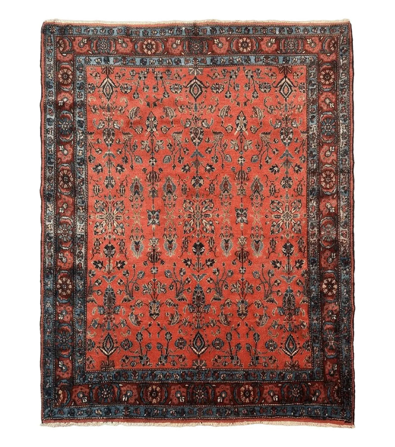 Antique Persian Tribal Rug 5 x 6.6, Tomato Red, Hamadan Angelas Rug by Jewel Rugs