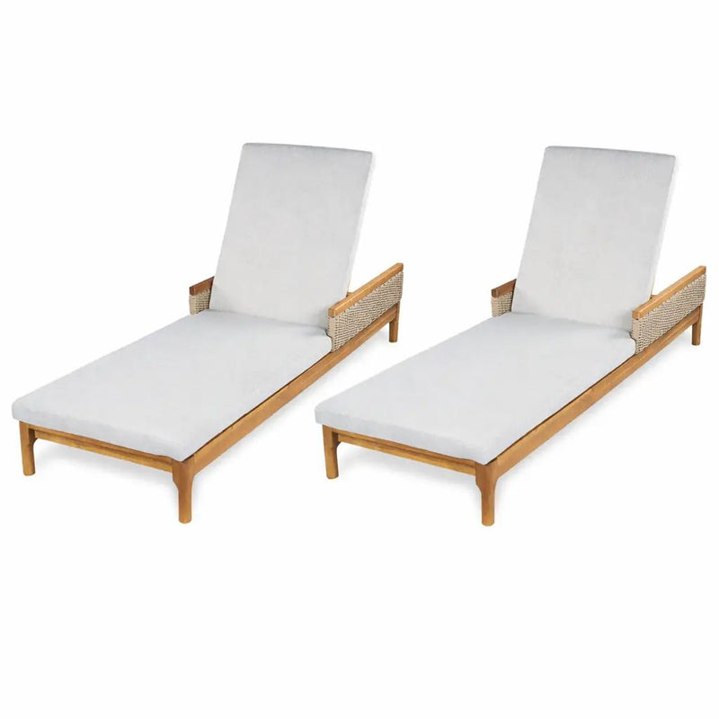 76.8" Solid Acacia Wood Sun Lounger Set of 2 with Grey Cushions by HouseOfZazla