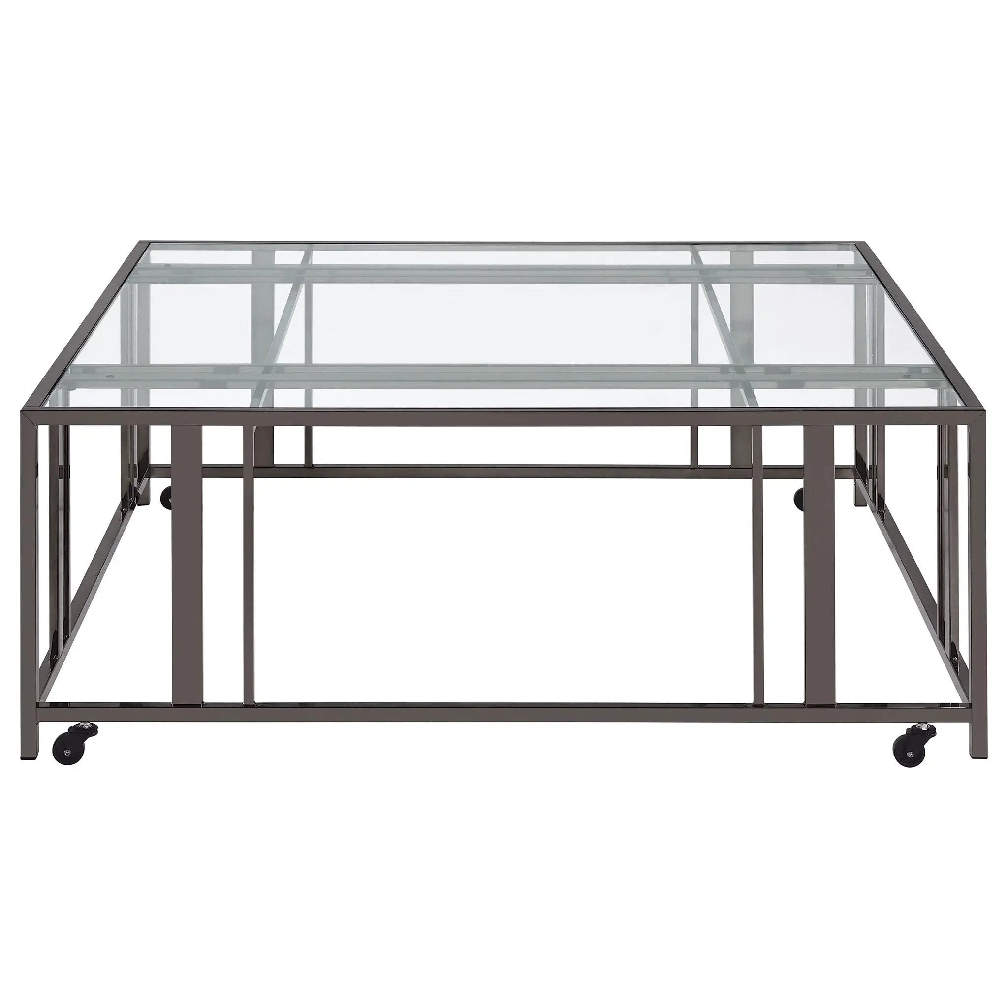 Adri Square Glass Top Coffee Table with Casters Black Nickel by Unique Piece Furniture