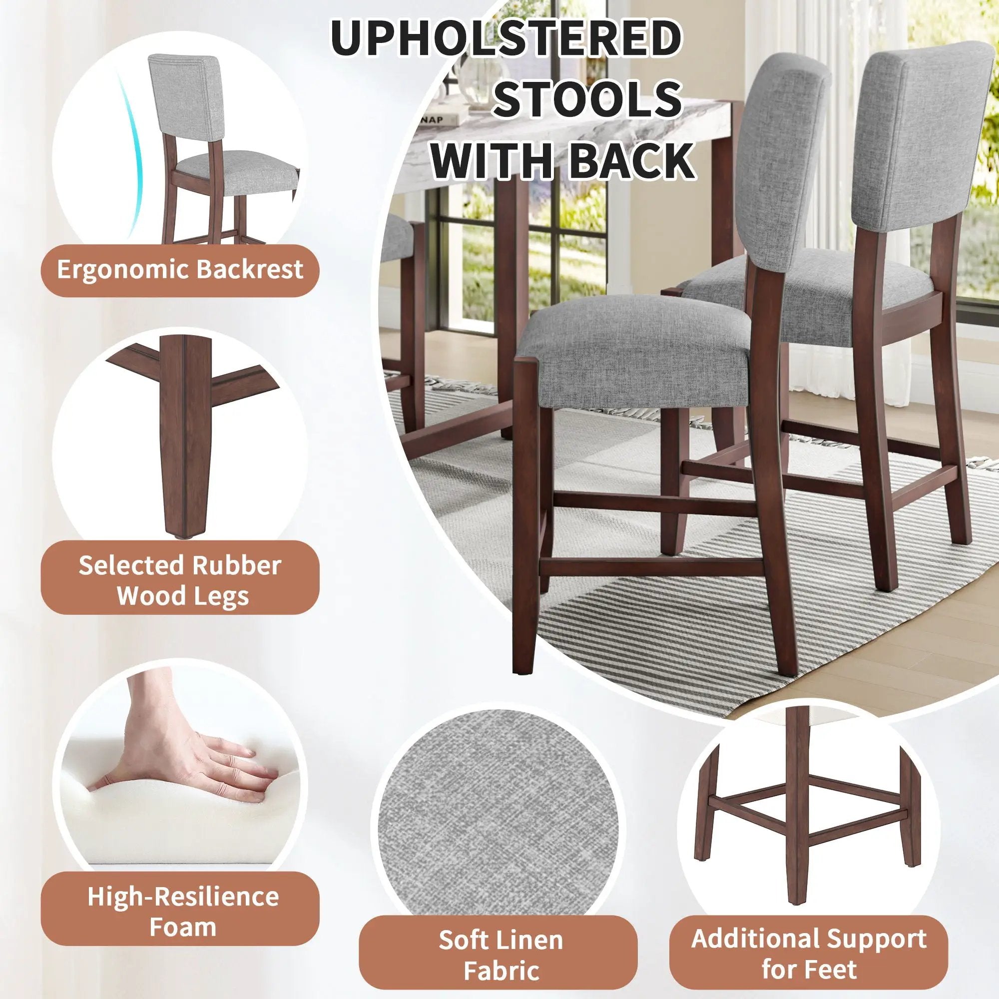 5 Piece Counter Height Dining Set With 4 Upholstered Chairs by Unique Piece Furniture