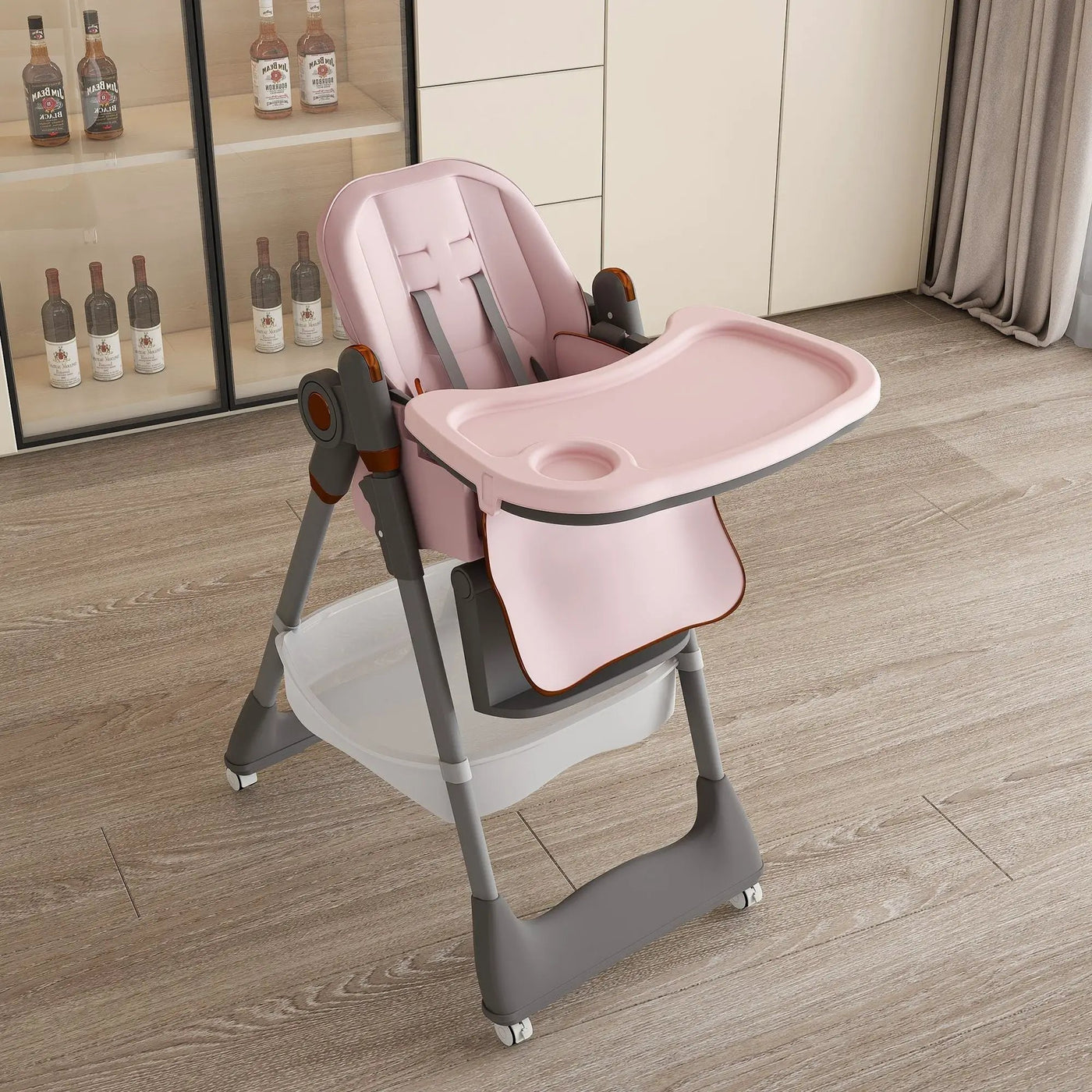 Adjustable Baby High Chair 0-6 Years, Portable Infant Feeding Seat With Safety Belt, Silent Lockable Wheels by HouseOfZazla