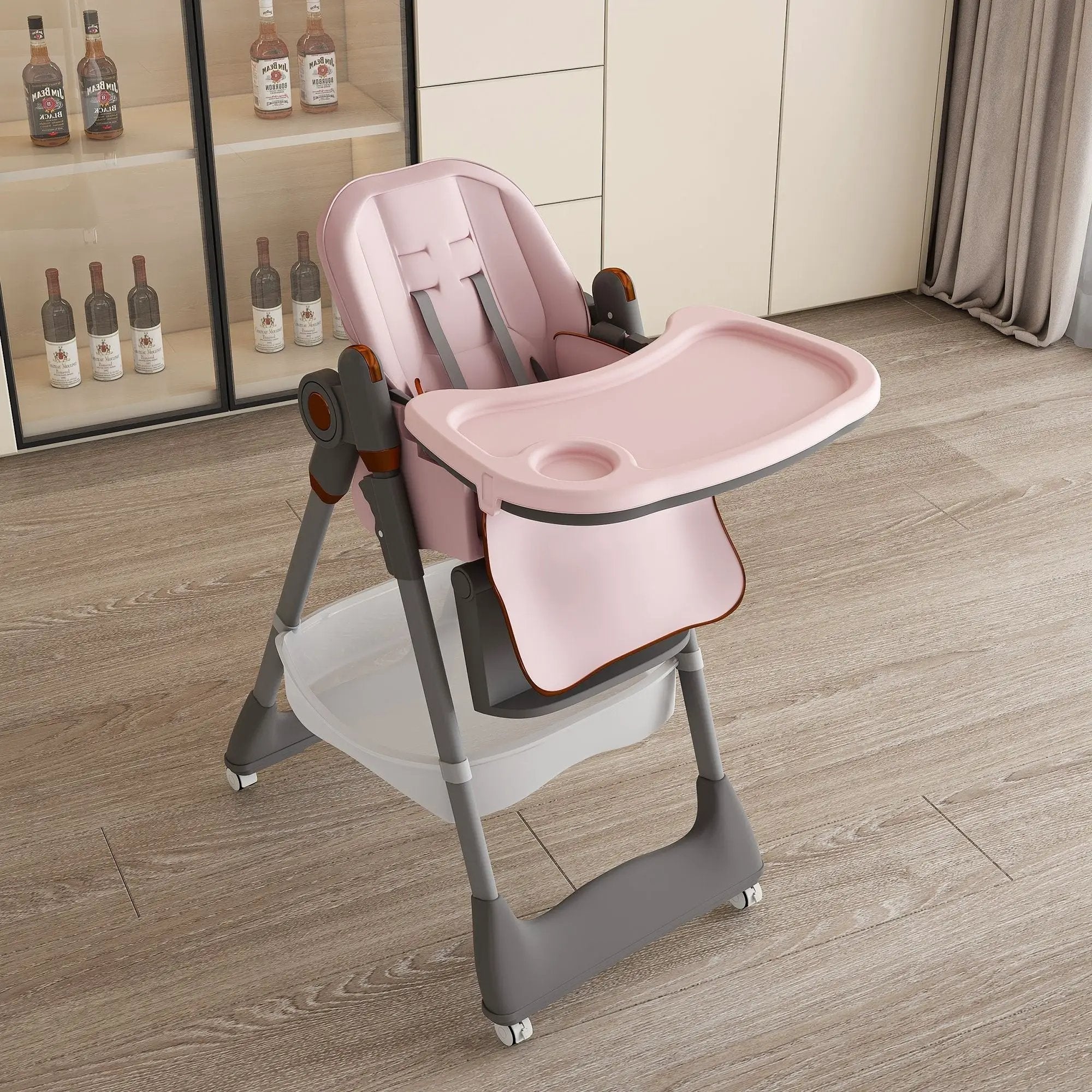 Adjustable Baby High Chair 0-6 Years, Portable Infant Feeding Seat With Safety Belt, Silent Lockable Wheels by Unique Piece Furniture