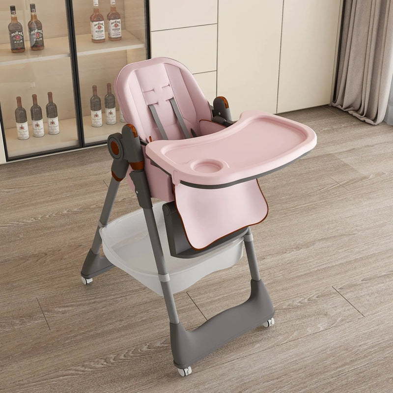 Adjustable Baby High Chair 0-6 Years, Portable Infant Feeding Seat With Safety Belt, Silent Lockable Wheels by HouseOfZazla