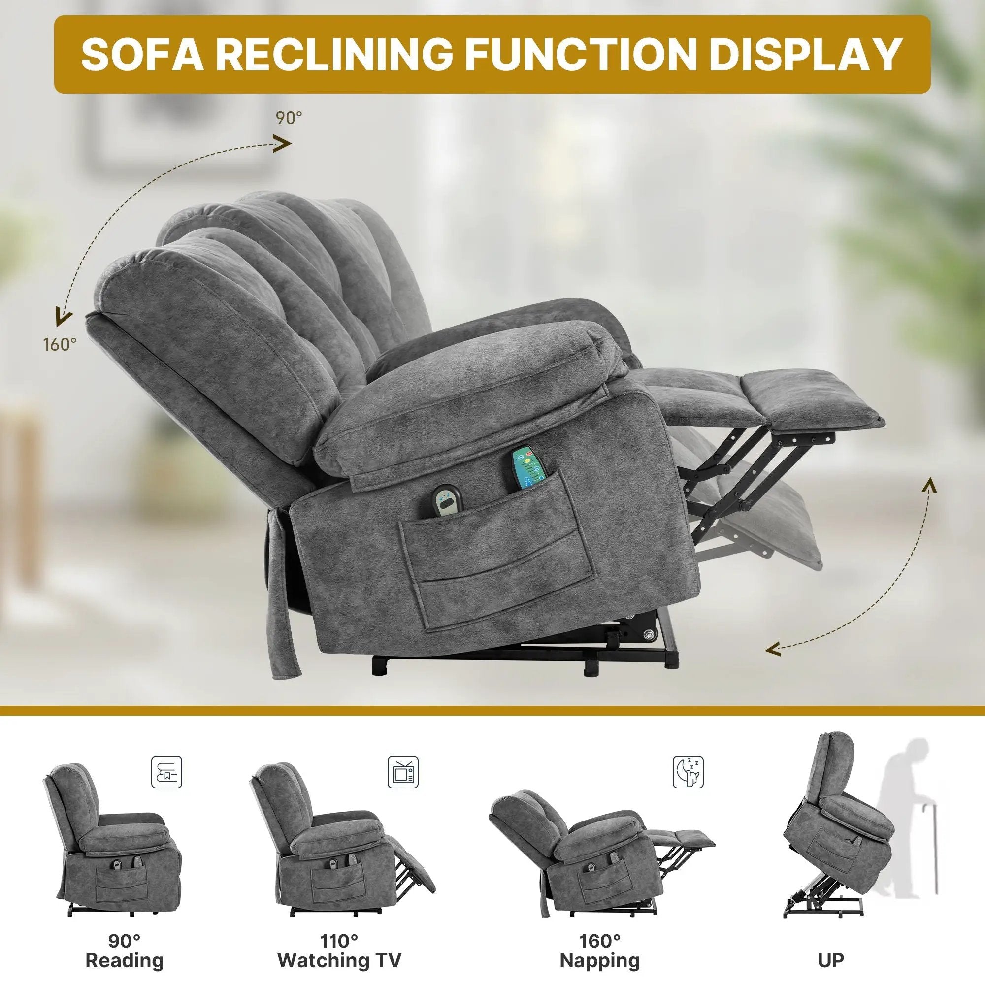 Power Lift Recliner Chair Sofa With Massage by Unique Piece Furniture
