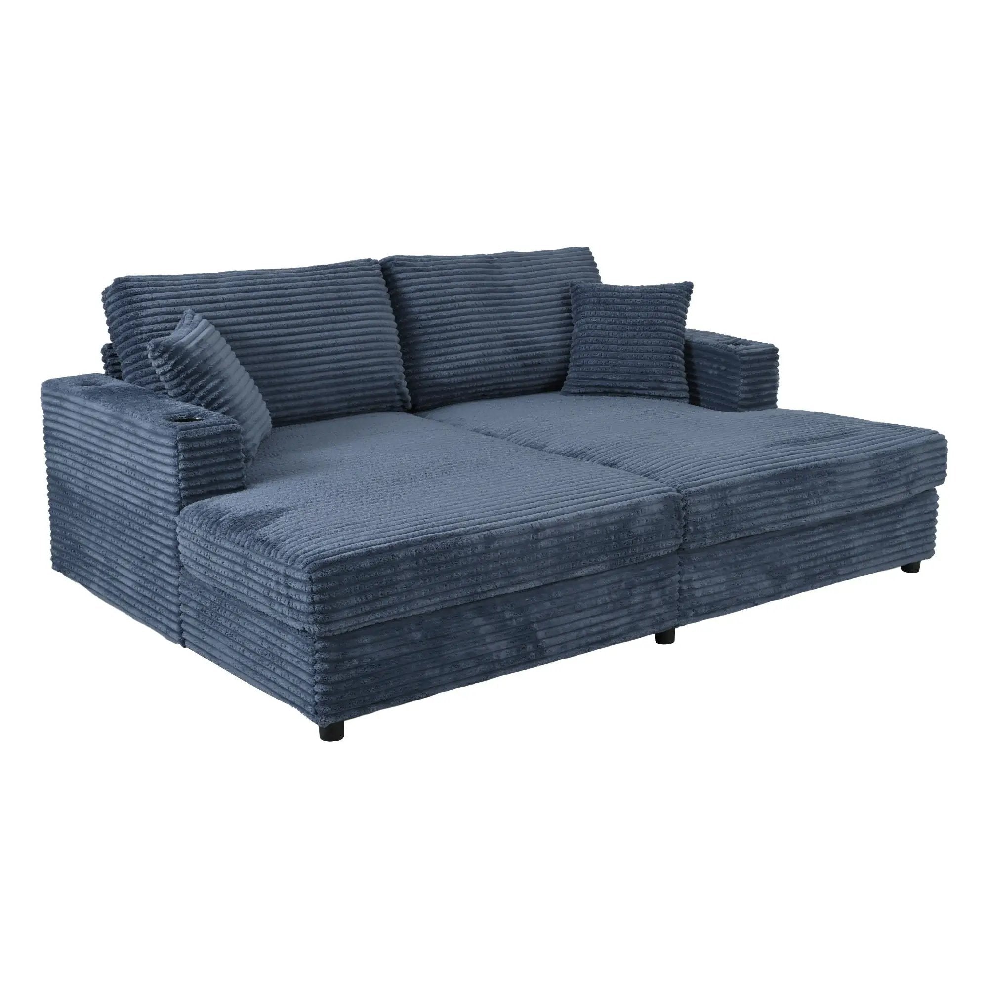 Oversized Loveseat Chaise With 2 USB Ports, 2 Cup Holders And 2 Throw Pillows by Unique Piece Furniture
