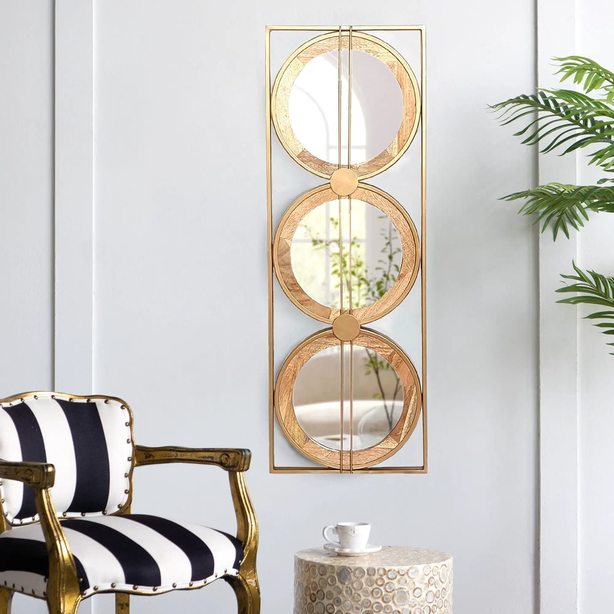 3 Mirror Piece Wall Mirror InRectangular Frame, Home Wall Decor For Bedroom Living Room - Brown by HouseOfZazla