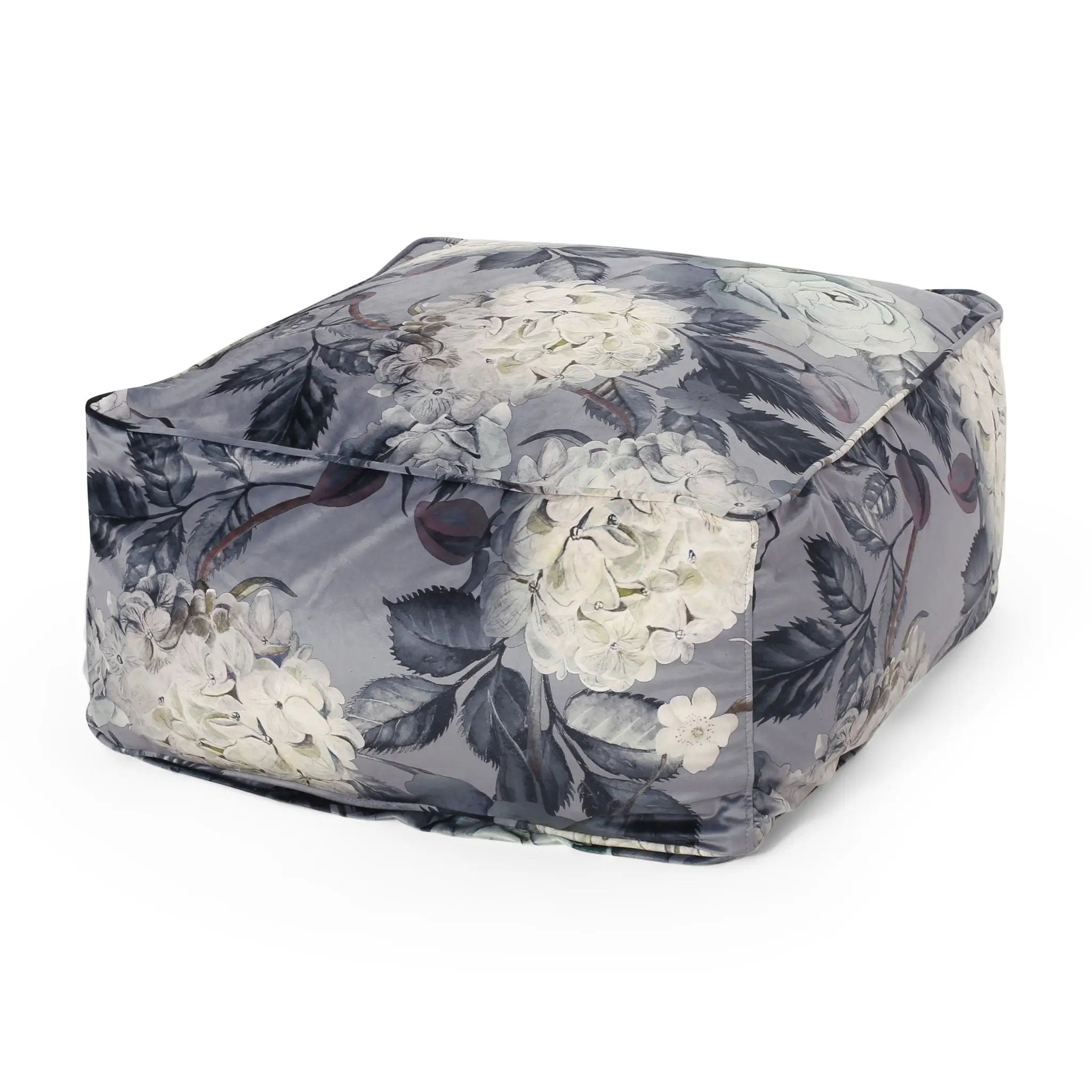 Hazel - Large Square Pouf With Flower Print by HouseOfZazla