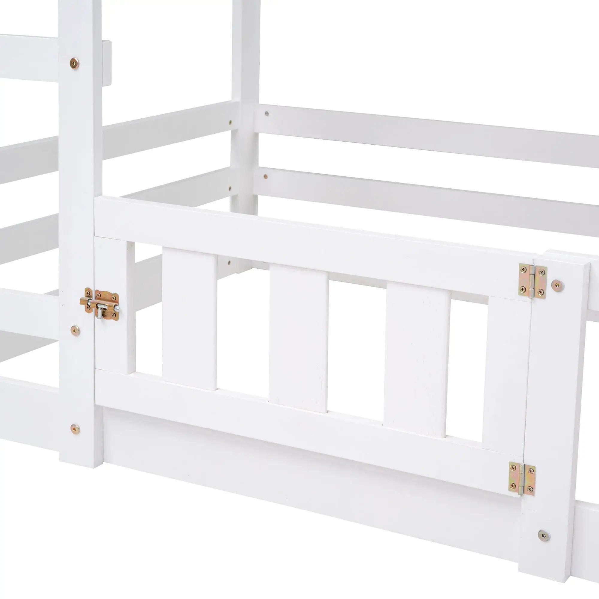 Twin Over Twin House Bunk Bed With Fence And Door by HouseOfZazla