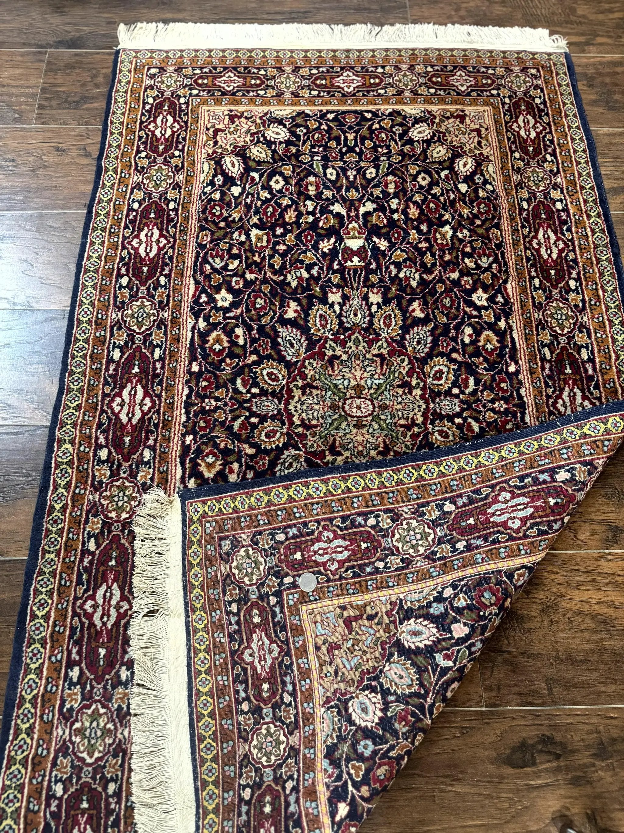 Indo Kashmiri Rug 3x5, Navy Blue, Very Fine 400 KPSI, Pair A by Jewel Rugs