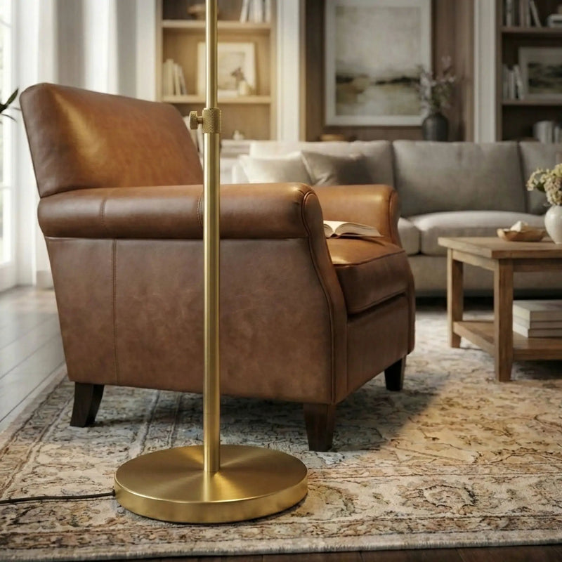 Verve - Floor Lamp With On / Off Switch Adjustable LED Round Base - Gold by HouseOfZazla