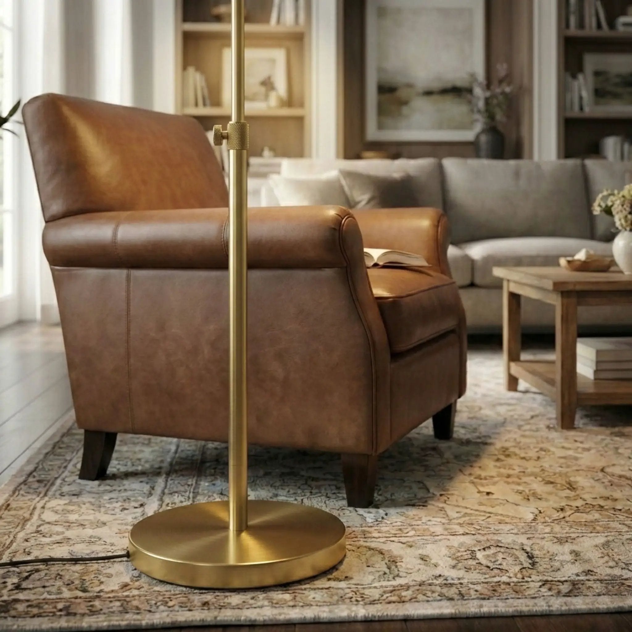 Verve - Floor Lamp With On / Off Switch Adjustable LED Round Base - Gold by Unique Piece Furniture