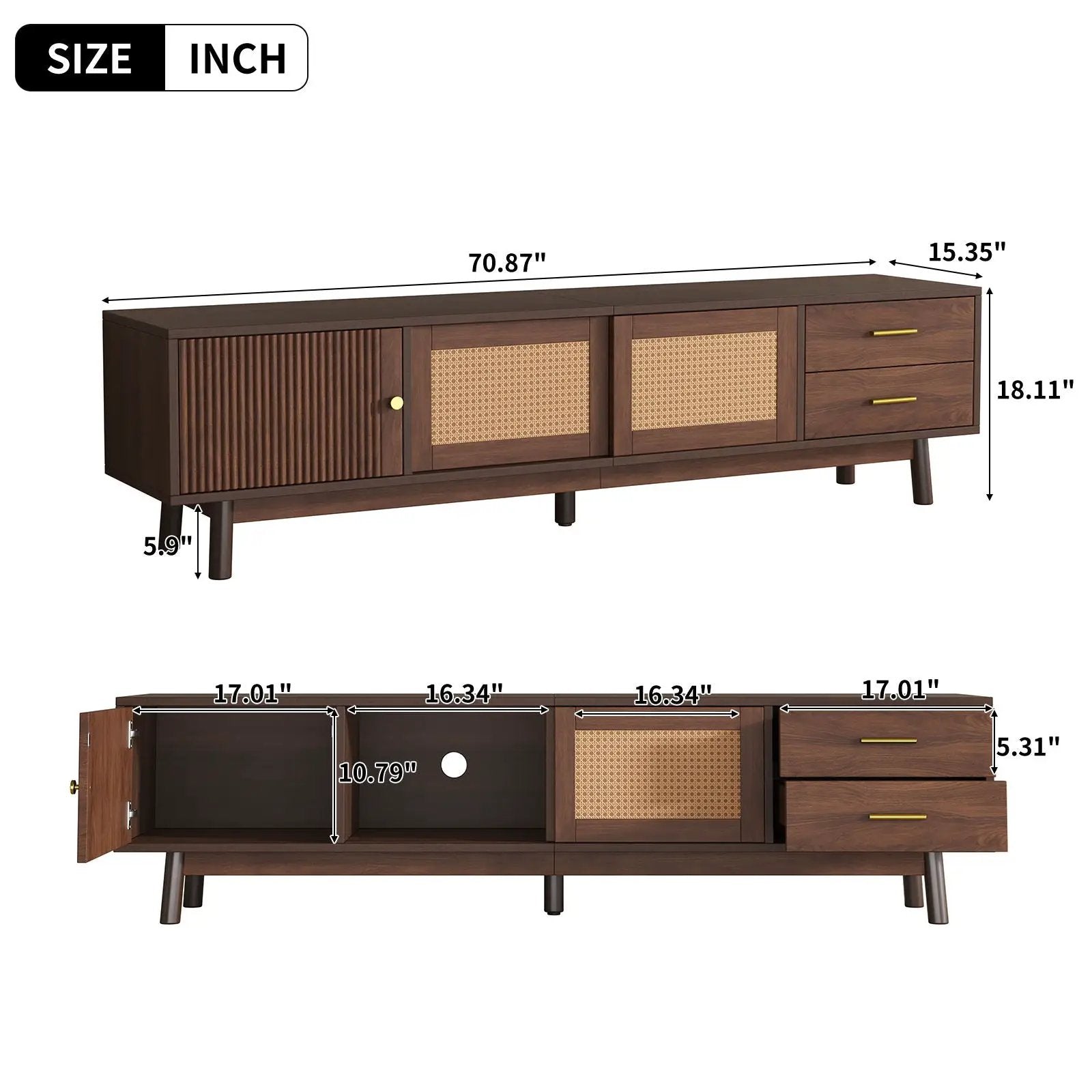 TV Stand For 80" TVs With Sliding Doors And Drawers, Accent Storage Unit - Dark Brown by HouseOfZazla