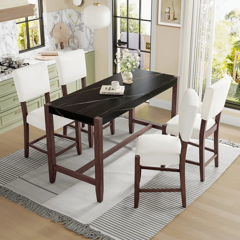 5 Piece Counter Height Dining Set, Bar Table With 4 Upholstered Chairs by Unique Piece Furniture
