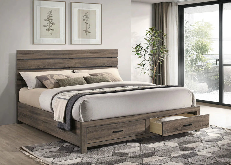 Brantford Wood Eastern King Storage Panel Bed Barrel Oak by Unique Piece Furniture