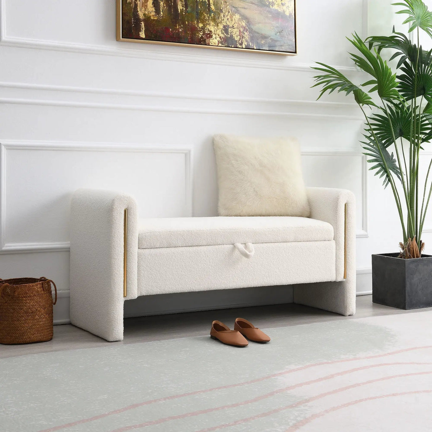Modern Teddy Upholstered Large Bed End Bench With Arms And Storage by HouseOfZazla