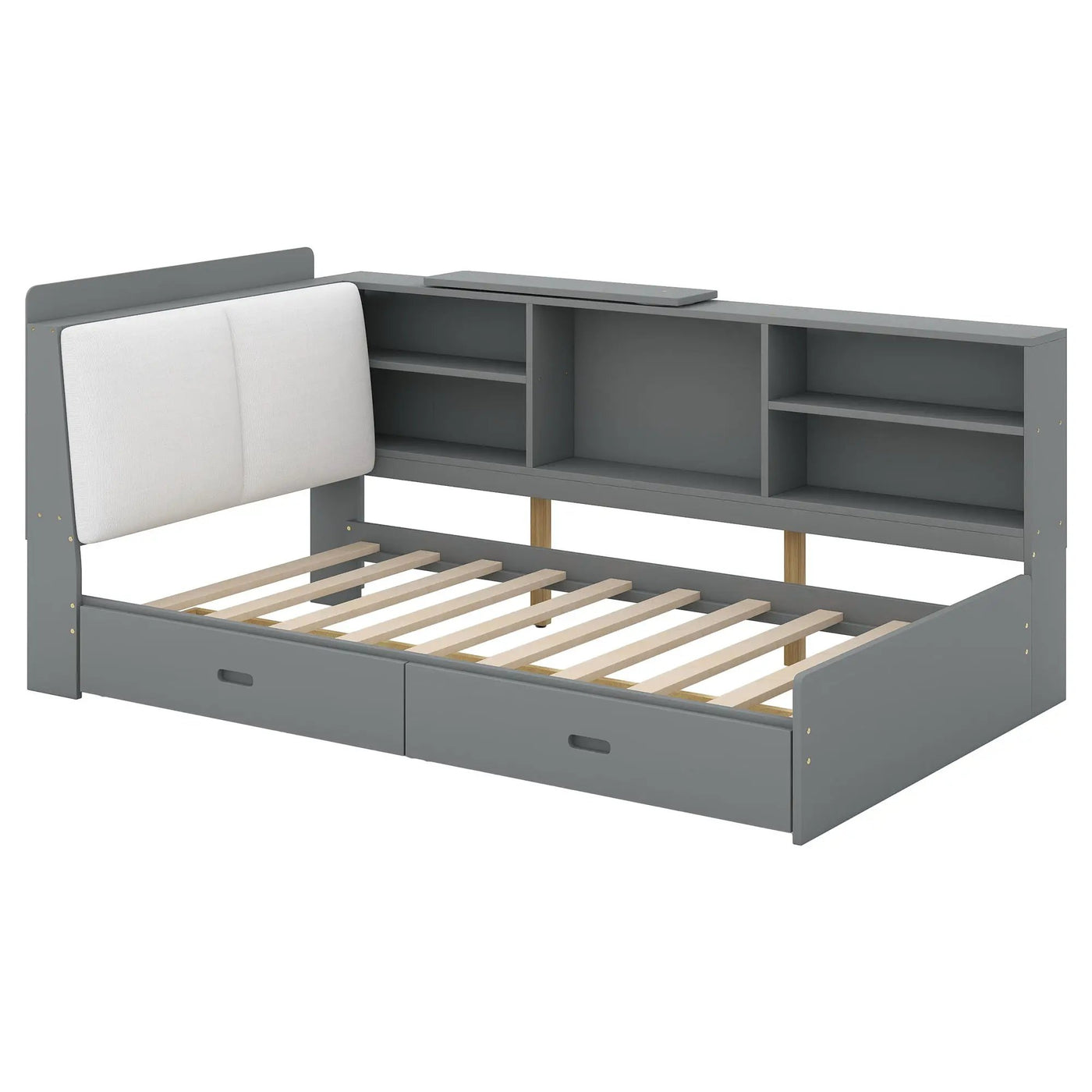 Platform Bed With Storage Headboard, Shelves And 2 Drawers by HouseOfZazla