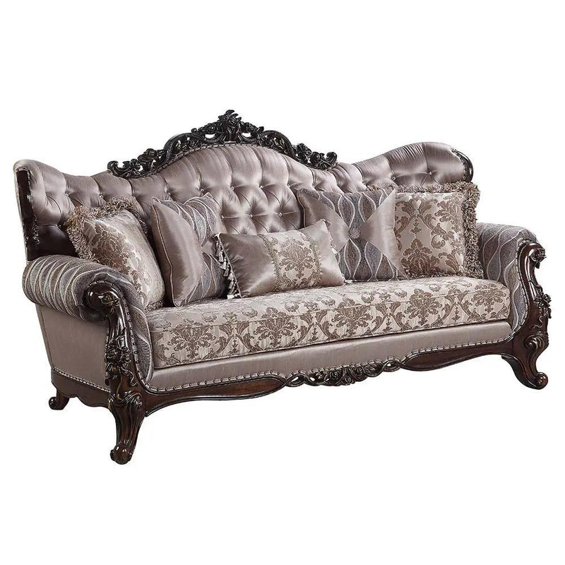 Benbek - Sofa With 5 Pillows - Fabric & Antique Oak by Unique Piece Furniture