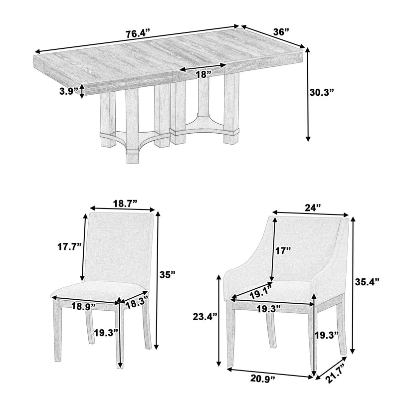 Topmax - 7 Piece Rustic Extendable Dining Table Set With Removable Leaf, 2 Arm Chairs And 4 Armless Chairs by Unique Piece Furniture