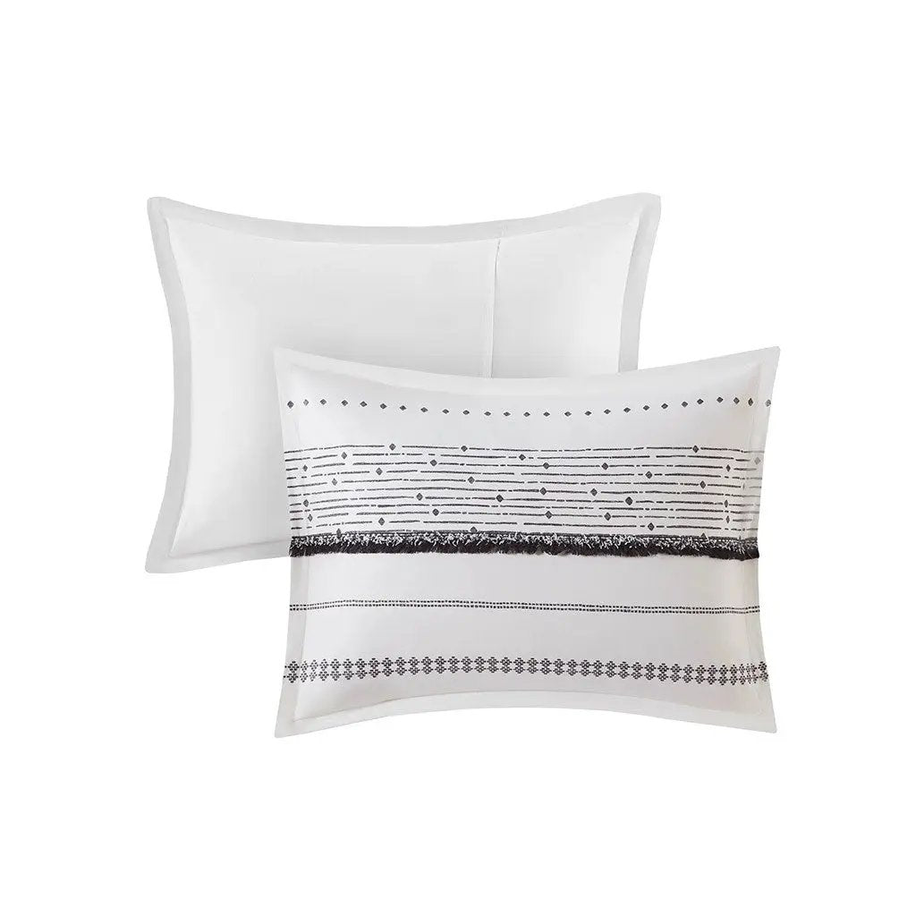 Cotton Printed Comforter Set with Trims Black/White Full/Queen by HouseOfZazla