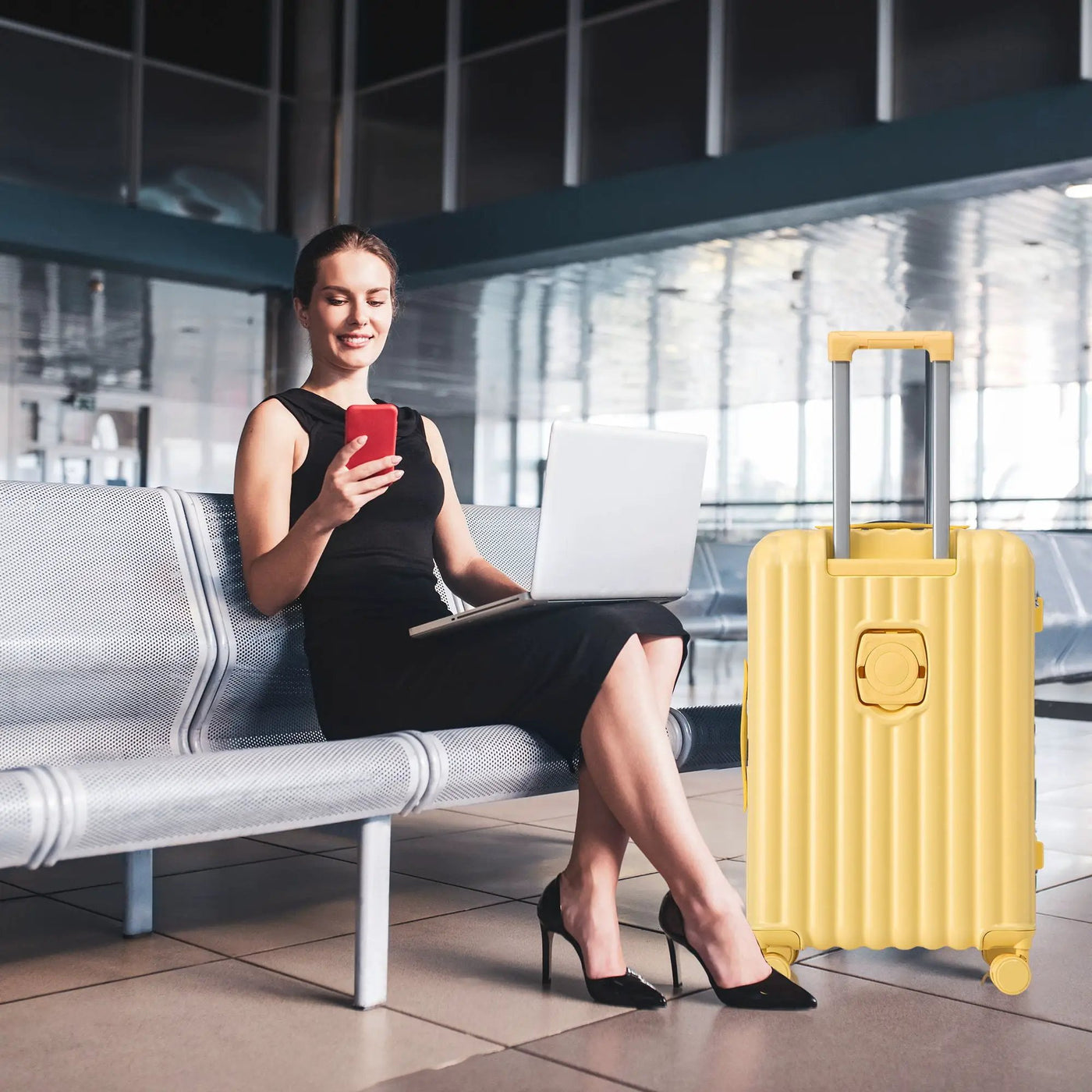 20" / 24" / 28" 3 Pieces / Set Spinner Wheel Luggage, Carry On Suitcase, With Cup Holder & USB Port & Phone Holder by HouseOfZazla