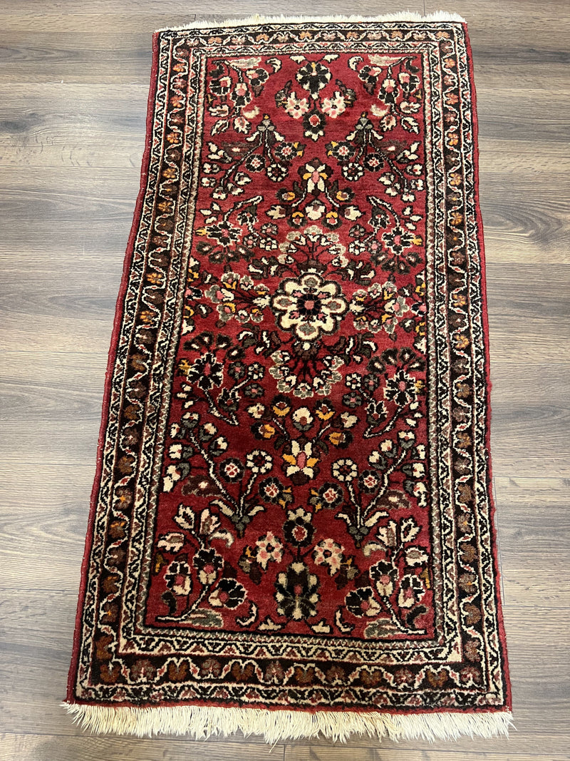 Small Persian Sarouk Rug 2x4 ft, Allover Floral Pattern, Red Black Cream, Hand Knotted Wool Traditional Oriental Carpet, Antique Persian Rug 2 x 4 by Jewel Rugs