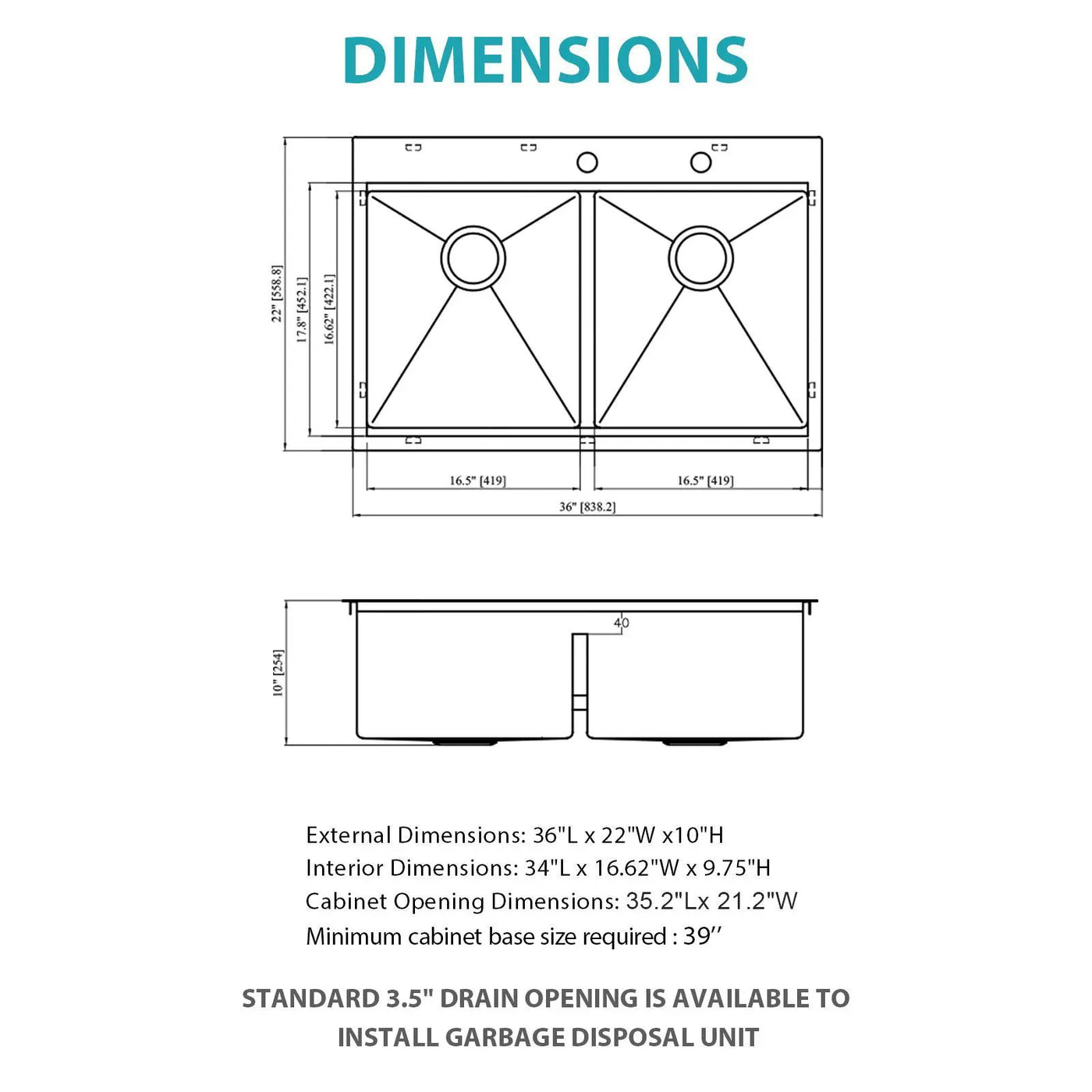Topmount, Drop In Double Bowl Kitchen Sink by HouseOfZazla