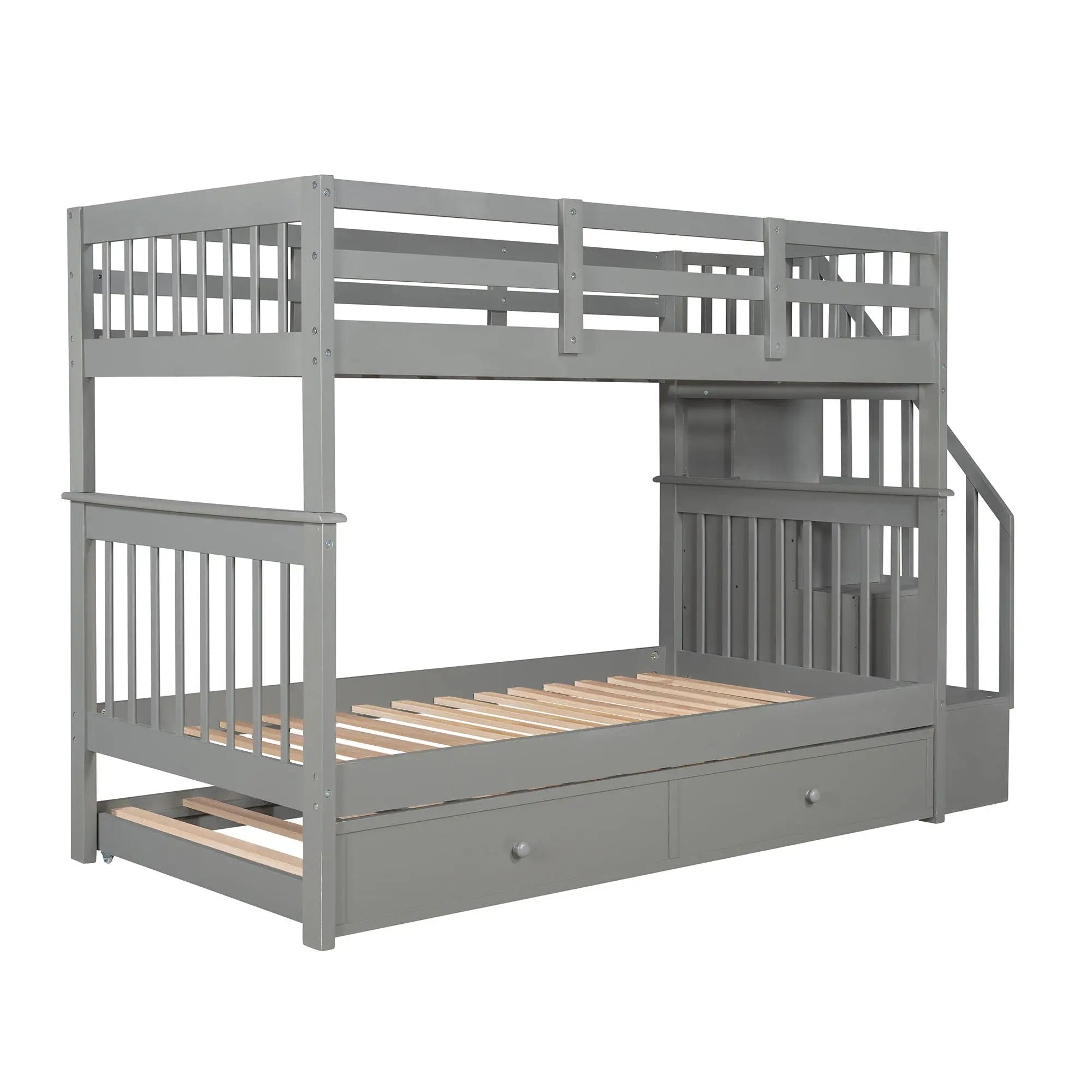 Stairway Bunk Bed With Storage And Guard Rail For Bedroom by HouseOfZazla