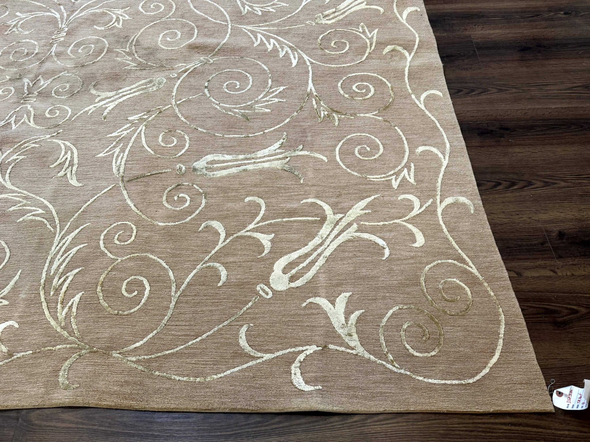 Tibetan Rug 9x12 Wool and Silk Beige Modern Handmade Carpet by Jewel Rugs