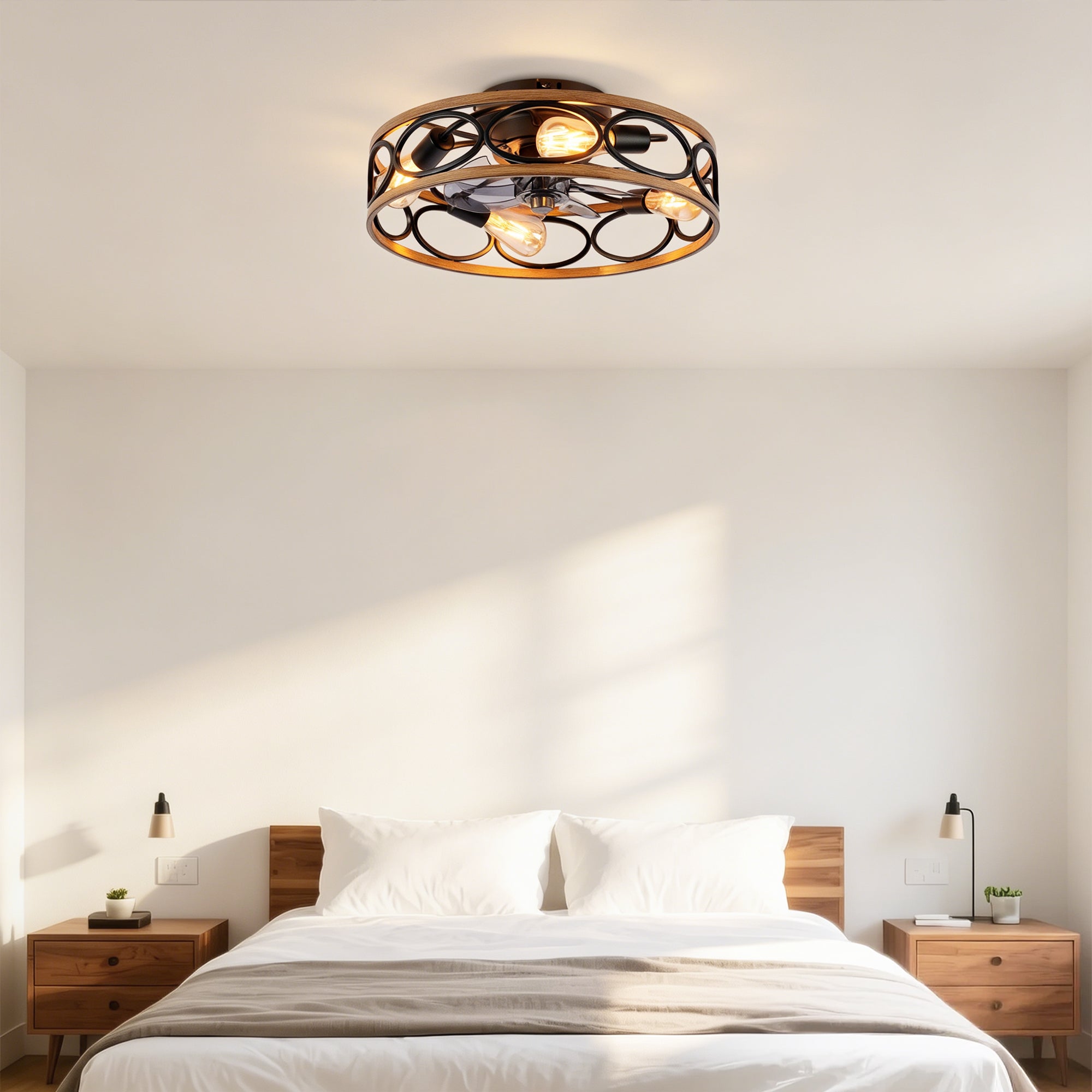 19-Inch 7-Blade Caged Flush Mount Ceiling Fan with Remote Control by HouseOfZazla