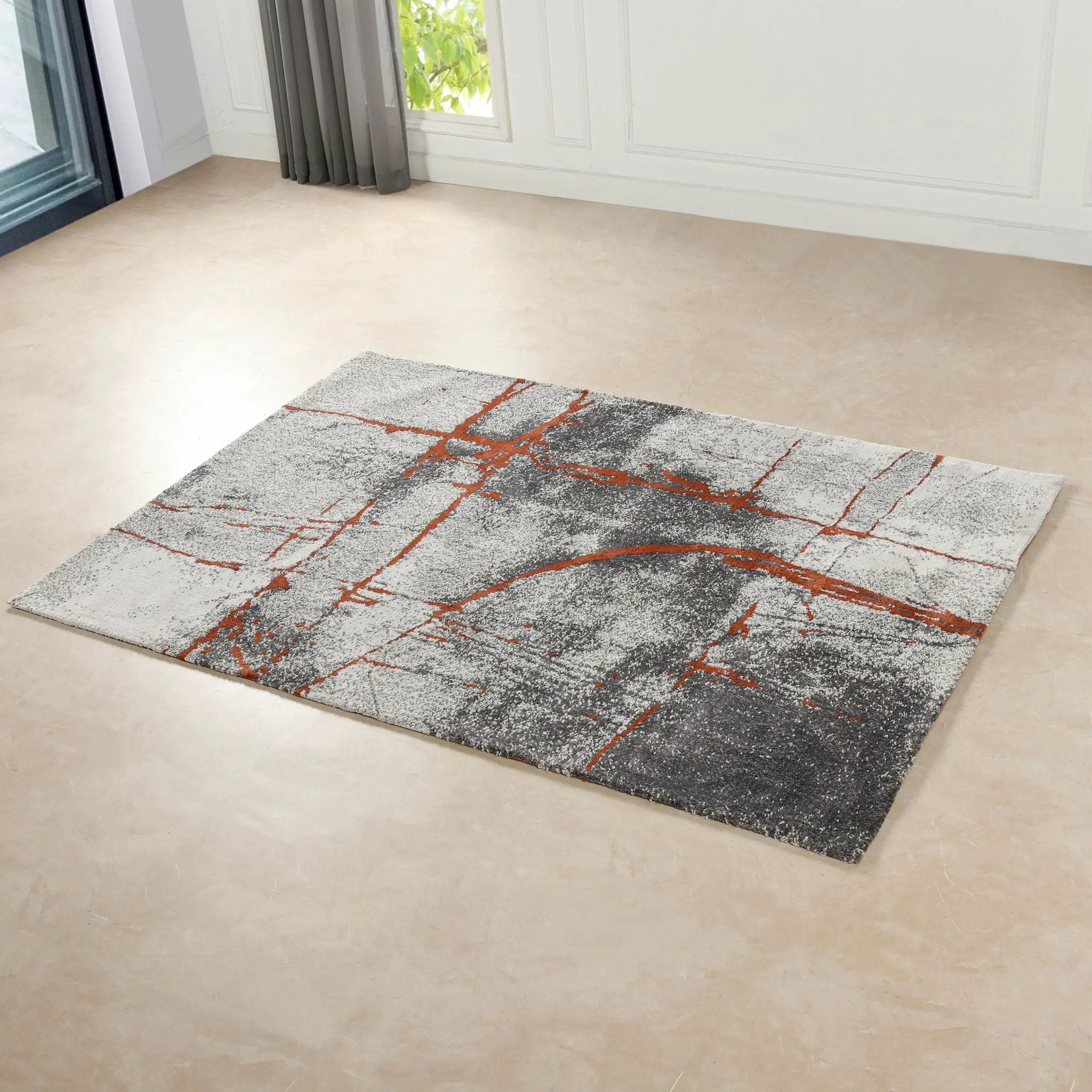 Quarry - 5' X 6.5' Abstract Area Rug - Gray / Orange by HouseOfZazla
