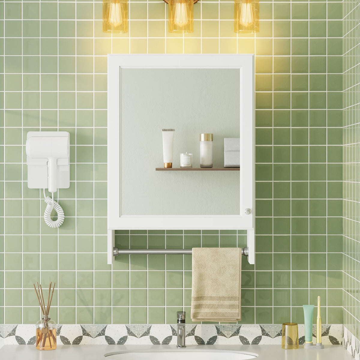 3 in 1 Wall Mounted Bathroom Mirror Cabinet with Adjustable Shelf - White, photo 2 of 4