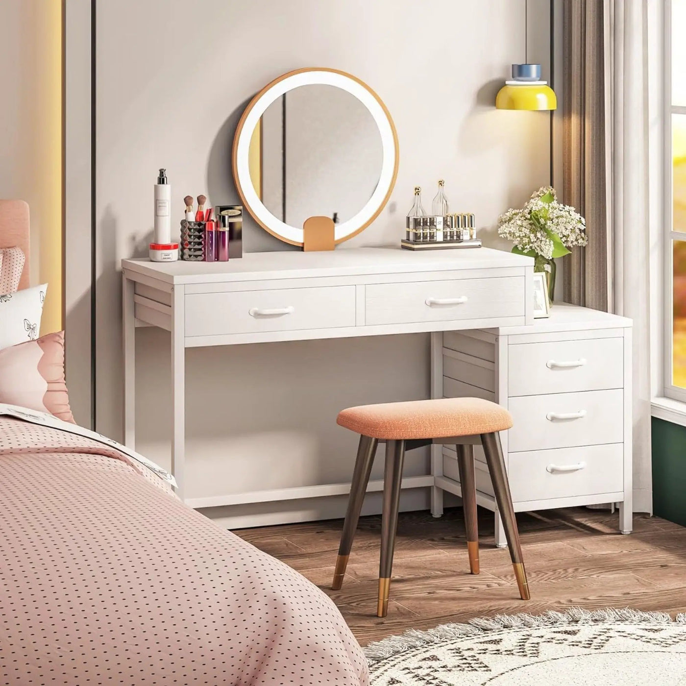 Computer Desk With Reversible 5 Drawer Storage, Frame Writing Table For Small Spaces by HouseOfZazla