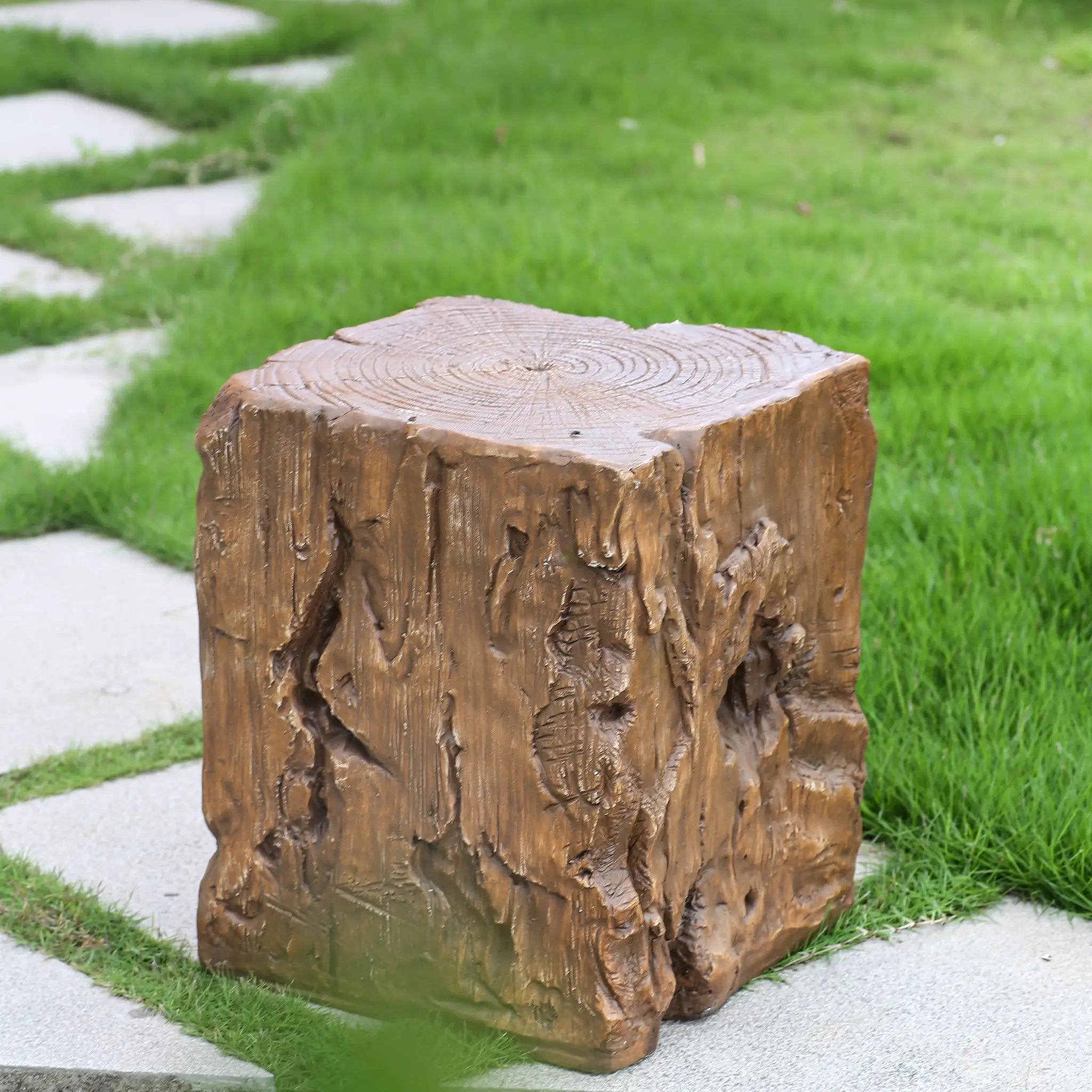 Amira Outdoor and Indoor Stump Shape MGO Side Table Brown Finish by HouseOfZazla
