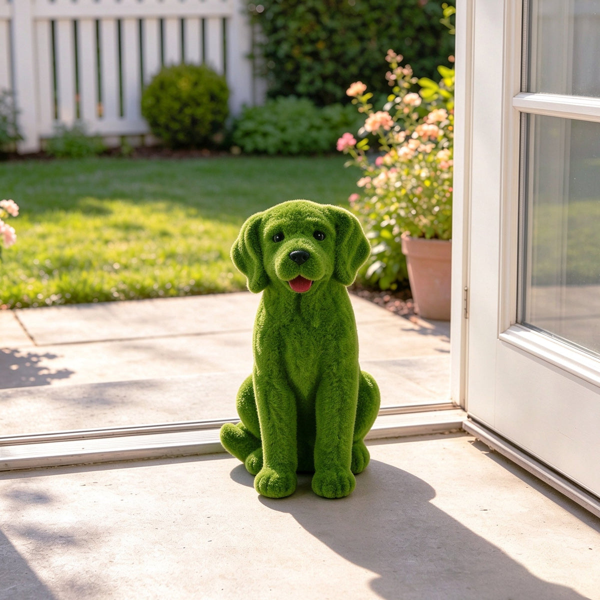 Flocked Resin Dog Garden Statue with Weatherproof Finish - Green, photo 9 of 10