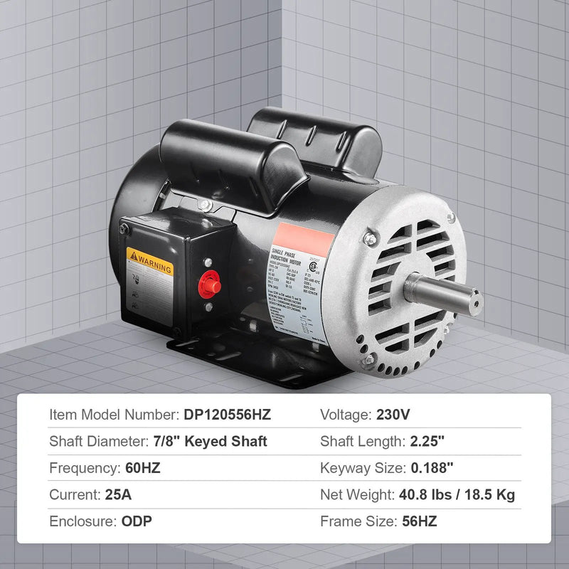 5HP Air Compressor Electric Motor 230V 25A 3450RPM CW/CCW Rotation by HouseOfZazla