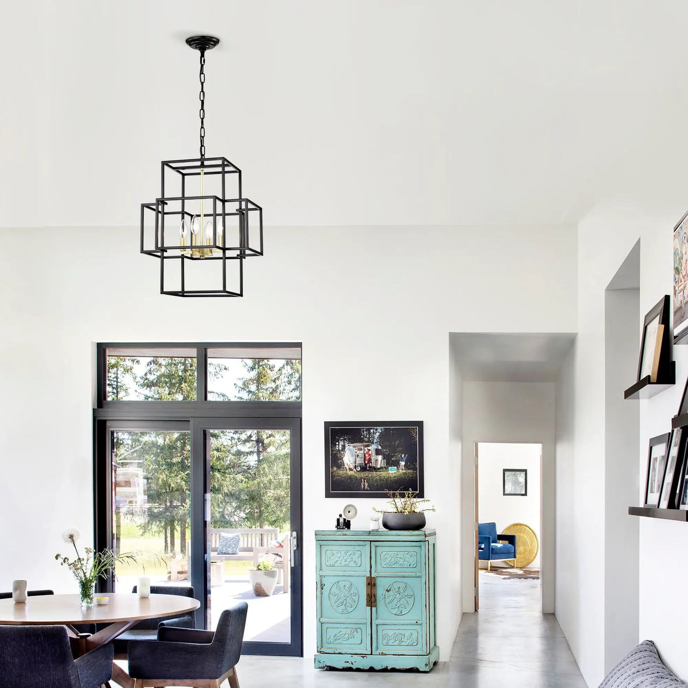 4 Light Metal Lantern Tiered Pendant Hanging Light Fixtures, Industrial Farmhouse Adjustable Height Chandeliers For Dining Room Hallway Foyer Entryway (E12 Bulbs Not Included) by HouseOfZazla