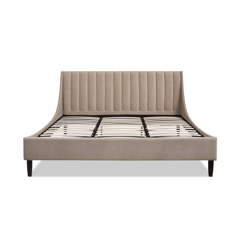 Aspen Vertical Tufted Headboard Platform Bed Set, King, Mink Beige Performance Velvet by HouseOfZazla
