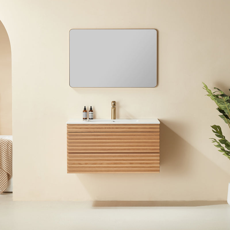 Pre-Assembled 36" Wall Mounted Floating Single Vanity Cabinet with Ceramic Top by HouseOfZazla