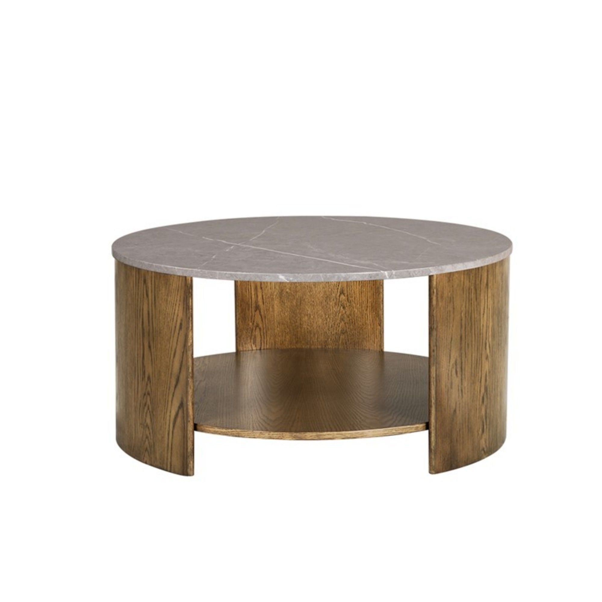 Keegan - Round Coffee Table With Shelf - Oak by HouseOfZazla