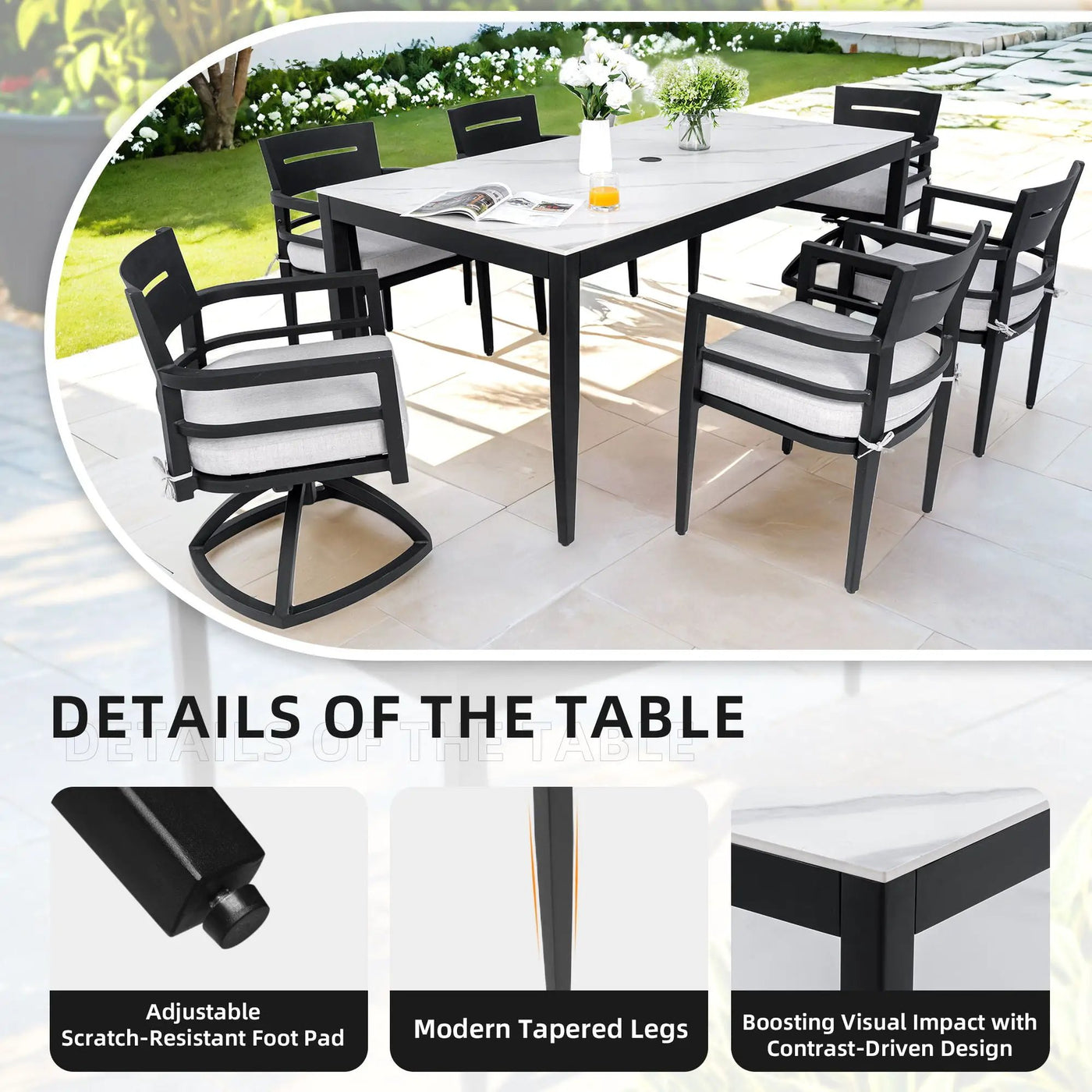 Outdoor Modern Patio Dining Table, Post Tapered Legs, Weatherproof & Rust Free by HouseOfZazla