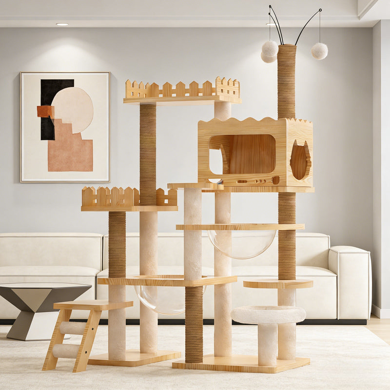 66.9" Modern Cat Tower with Sisal Scratching Posts - Wood Cat Tree