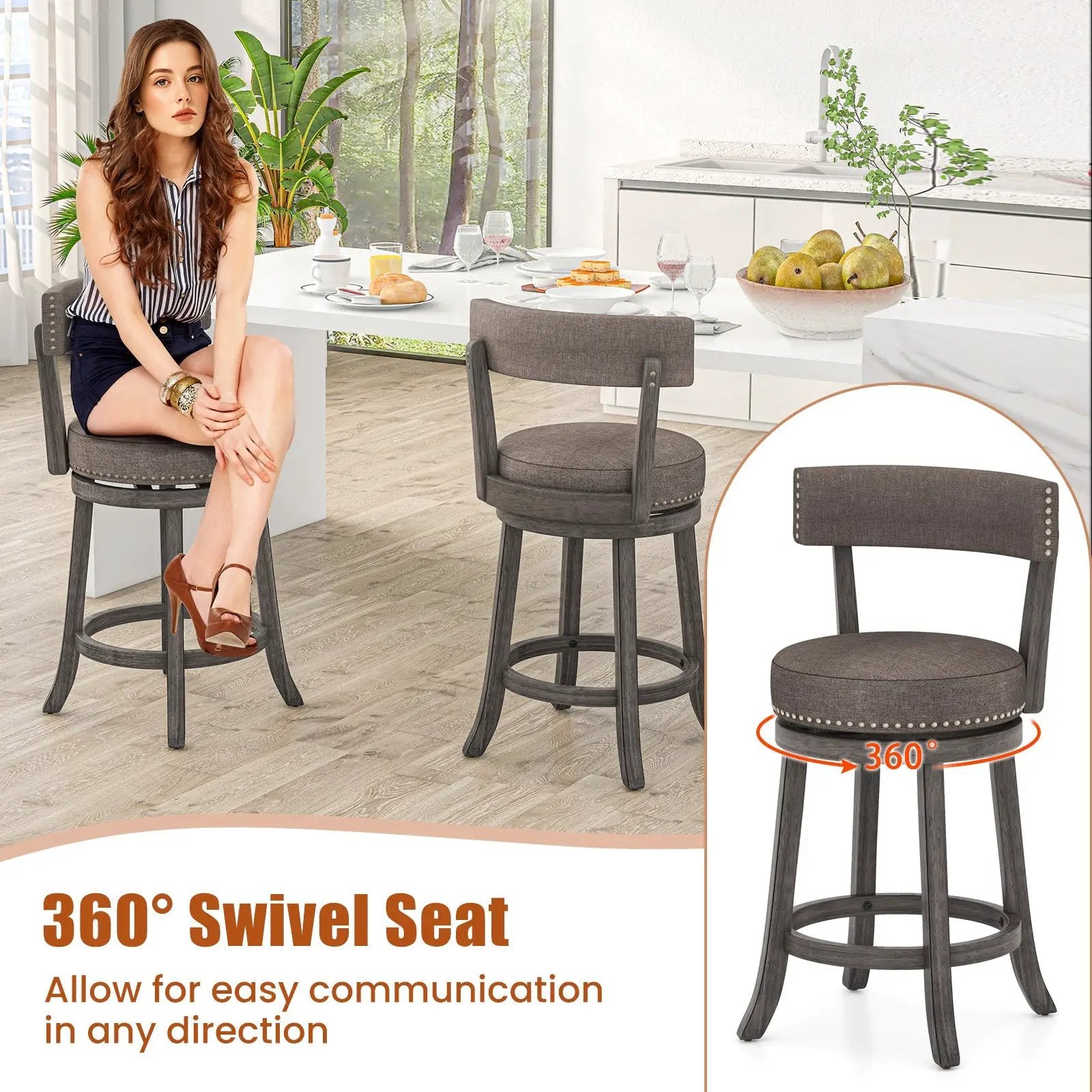 Counter Height Swivel Bar Stools Set of 2 - 24 & 29 Inch by DirectDeals