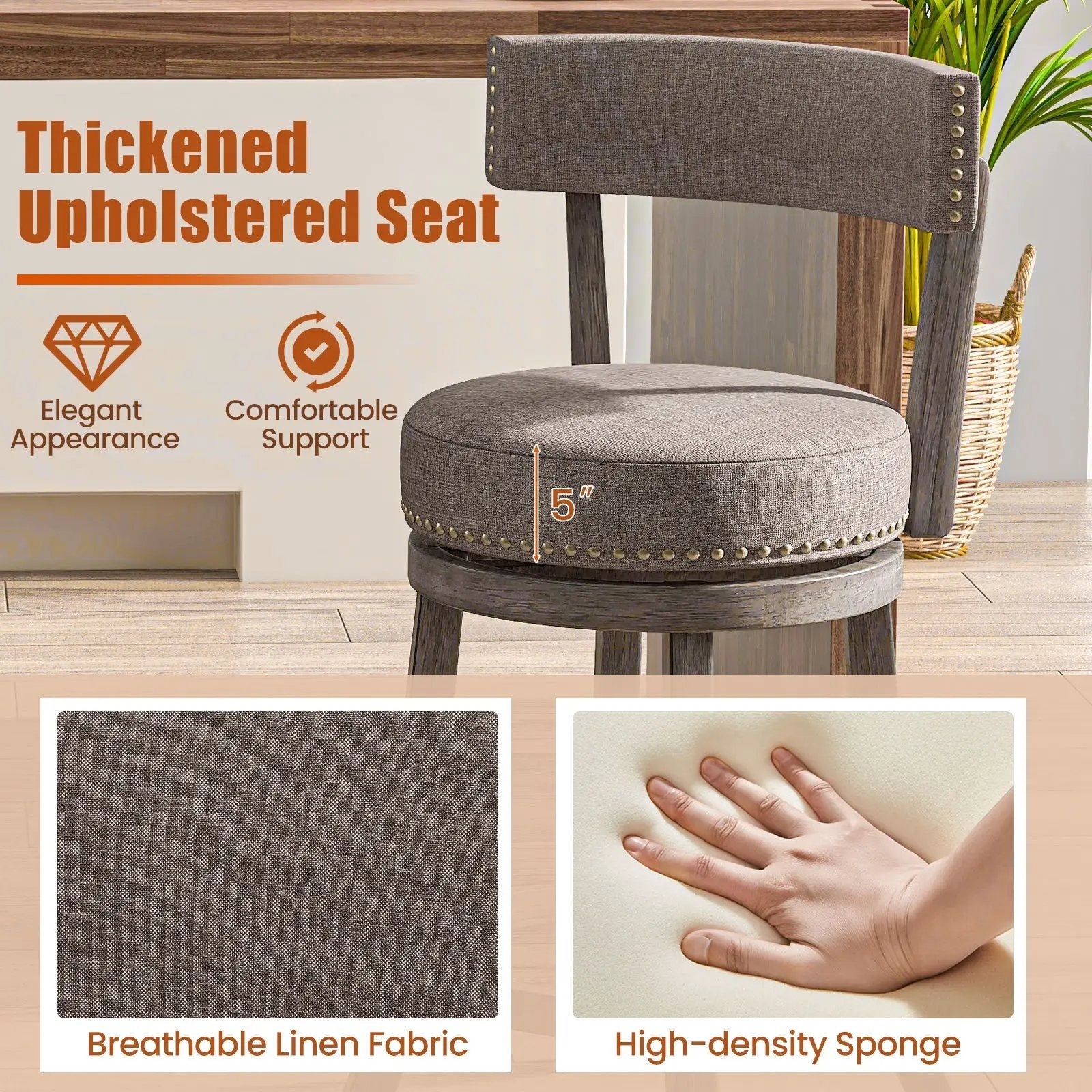 Counter Height Swivel Bar Stools Set of 2 - 24 & 29 Inch by DirectDeals