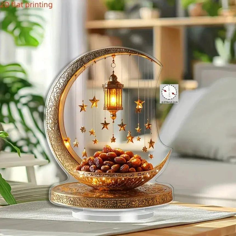 2D Flat - 2D Acrylic Crescent Moon and Star Tabletop Decor – Boho Style, Universal Holiday Collectible Figurine, Detailed Golden Accent Design, Non-Electric, Ideal for Eid al-Fitr Celebration, Kitchen, Home Decor, Fine Craf by House Of Avana