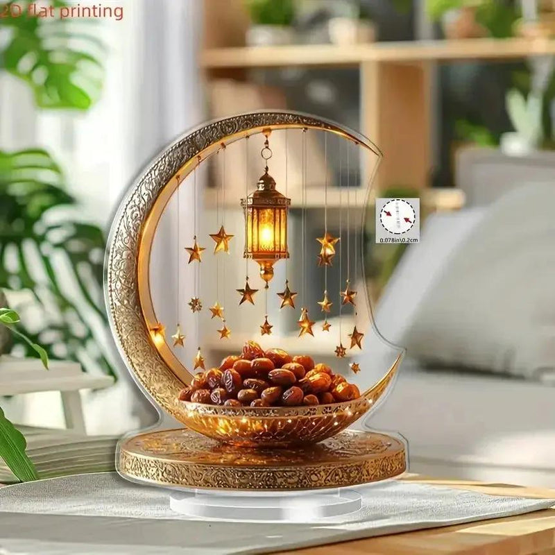 2D Flat - 2D Acrylic Crescent Moon and Star Tabletop Decor – Boho Style, Universal Holiday Collectible Figurine, Detailed Golden Accent Design, Non-Electric, Ideal for Eid al-Fitr Celebration, Kitchen, Home Decor, Fine Craf by House Of Avana