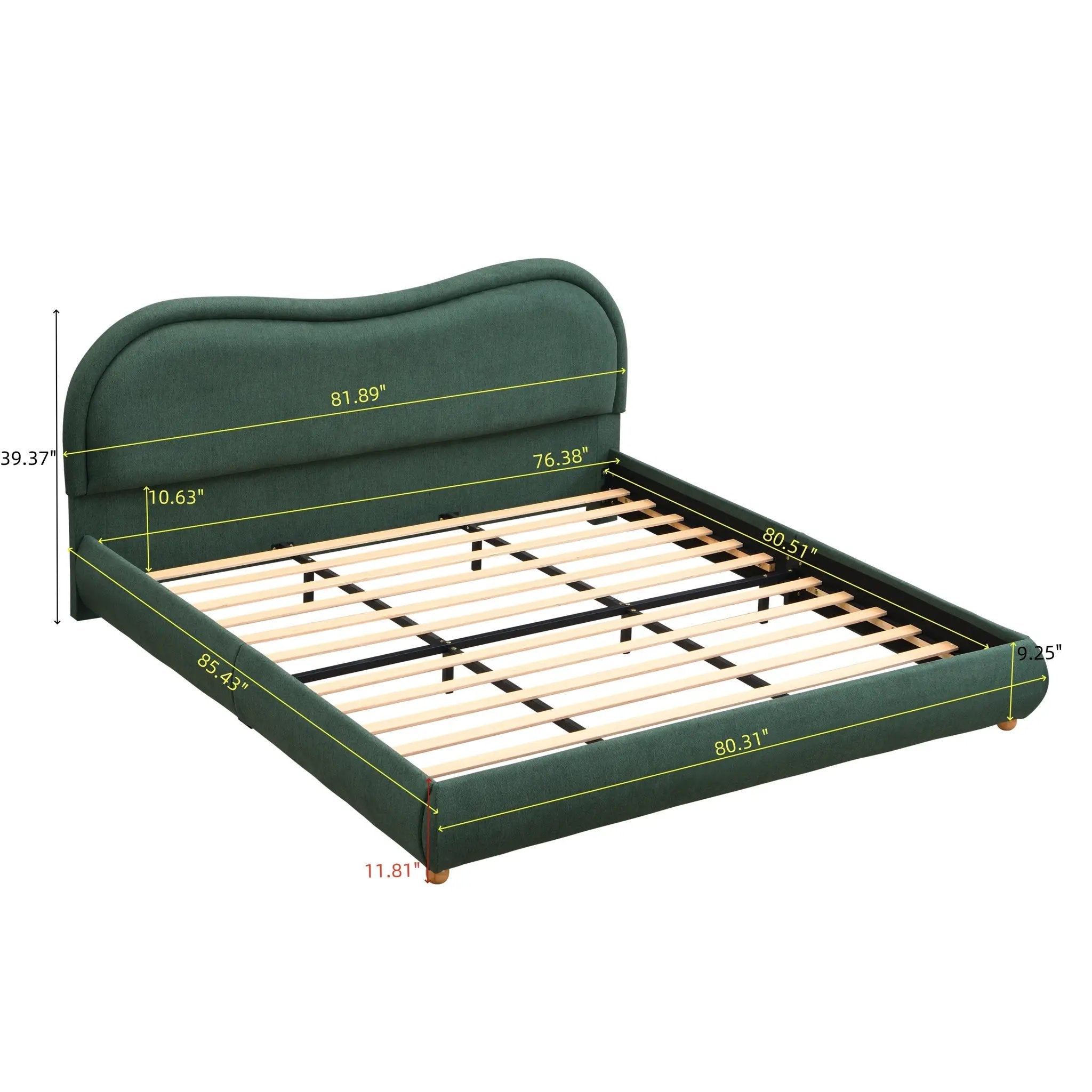 King Size Upholstered Platform Bed Frame with Rounded Corners by HouseOfZazla