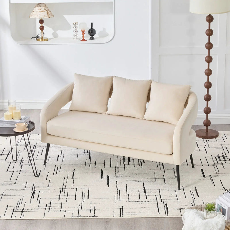 Open Back Loveseat Settee With 3 Pillows by Unique Piece Furniture