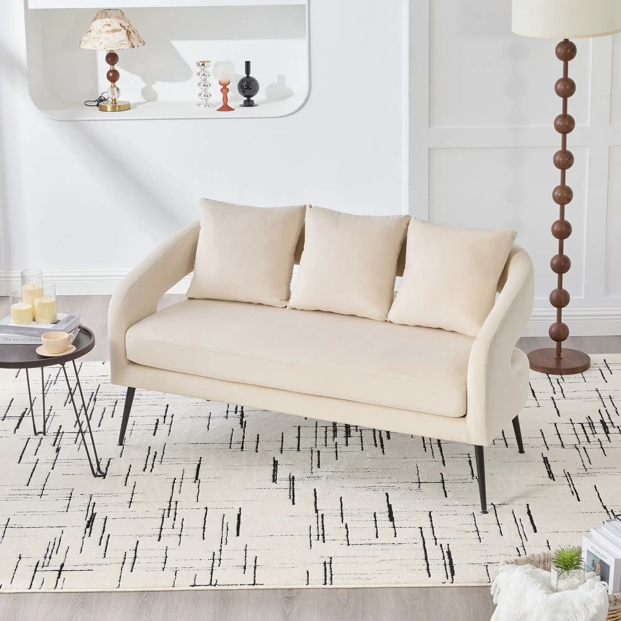 Open Back Loveseat Settee With 3 Pillows