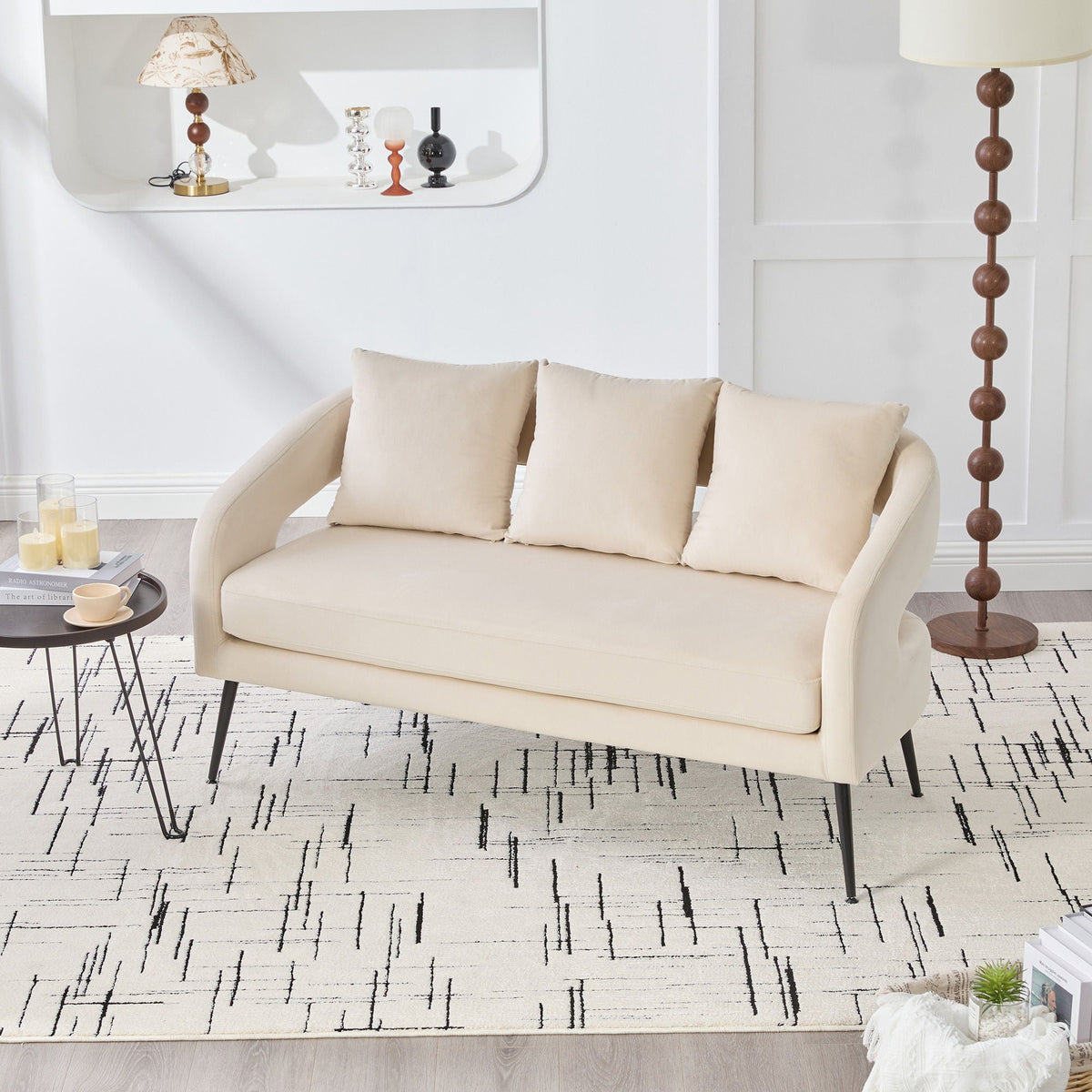 Open Back Loveseat Settee with 3 Pillows - Beige, Dark Green, or Dark Gray, photo 7 of 28