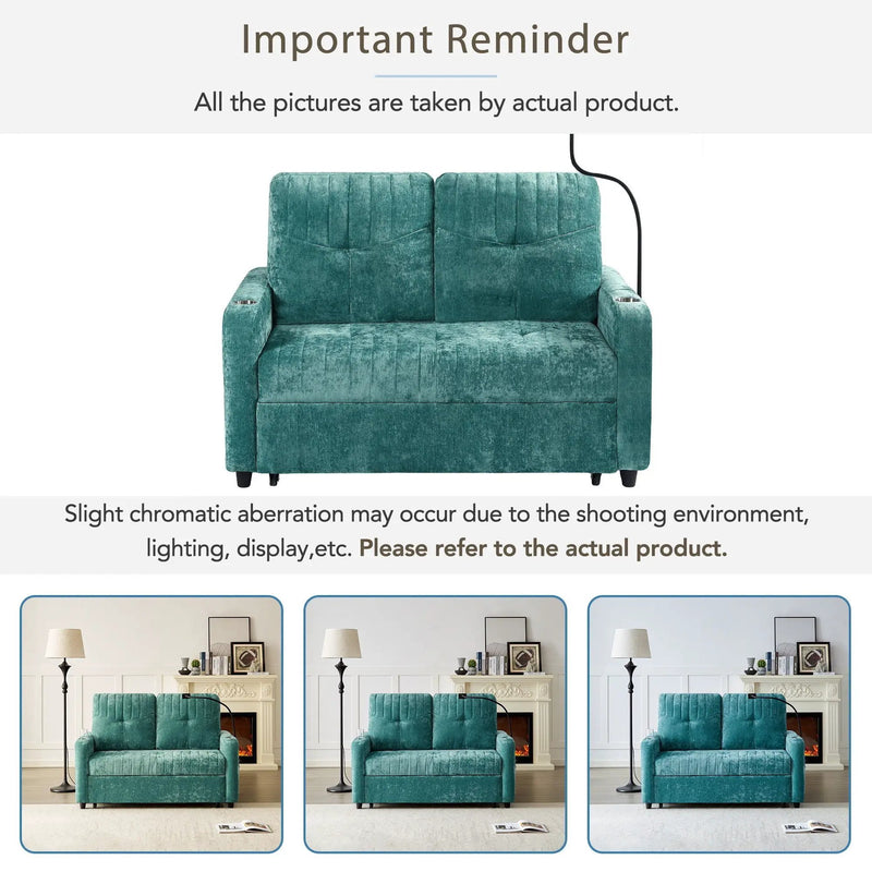 Modern Loveseat Pull Out Sofa Bed With Adjustable Backrest, Two Cup Holders, A Phone Holder, Three Charging Ports And Side Storage Pockets For Living Room by HouseOfZazla